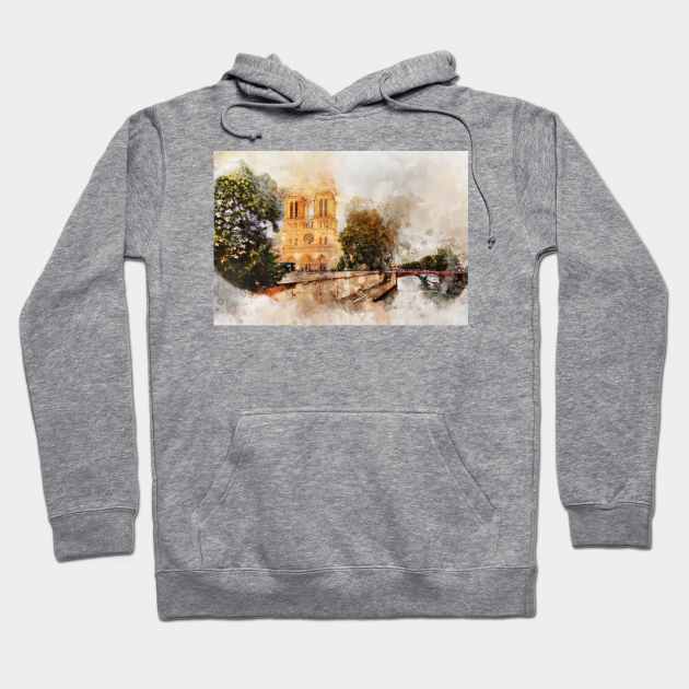 Notre-Dame de Paris Watercolor 03 Hoodie by SPJE Illustration Photography